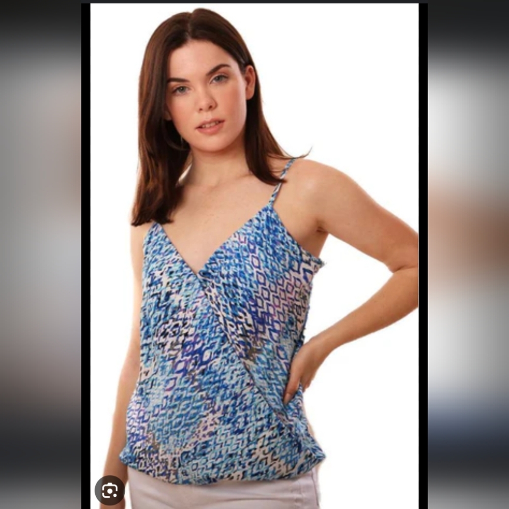 Veronica M Blue Patterned Tank Top